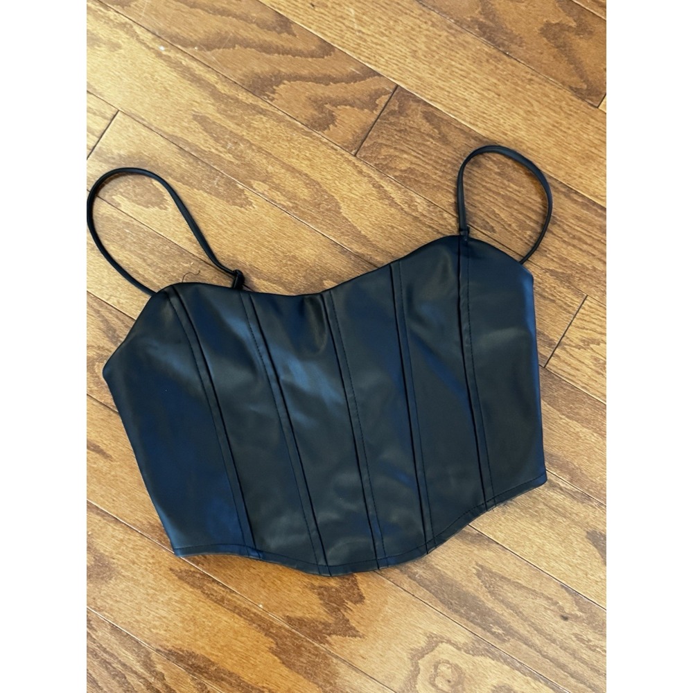 💙Refuge Black Faux Leather Corset Crop Top Women's Size M ( See Measurements)‎